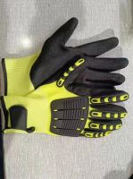 High Quality Green Sandy Nitrile Coated Work Gloves with Touchscreen Impact Resistant Anti-Slip Protective Mechanical Gloves
