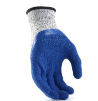 High Quality Comfort Light Grey Cotton Knitted Yarns Blue Latex Crinkle Palm Coating Dipped Hand Safety Work Gloves