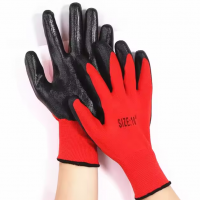 Red Latex nitrile Hand Coated Safety Work Gloves for General Multi Use Construction
