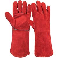 Wholesale Safety Work Labor Hand Protection Cow Split Leather Industrial 35cm Split Welding Heat Resistant Gloves for Welding