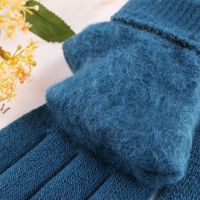 Thick-fabric winter gloves with added insulation, pure color knitted, warm and protective outdoor gloves