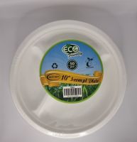  Biodegradable Eco 10" 3 Compartment Plate 50pcs