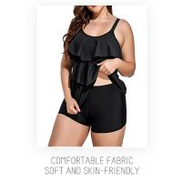 Kaichuang Sports Black Large Size Sling Swimsuit Two-piece Body Covering Thin Boxer Pants Design Is More Elastic