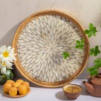 Hot Design 100% Natural Ceramic Rattan Round Tray Handwoven Serving Tray Eco-friendly Food Tray
