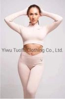 women Seamless sportswear gym wear Fitness  Yoga Wear long sleeve crop top