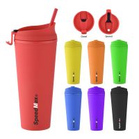 700ML Rubberized Double Wall Plastic Tumbler With Straw