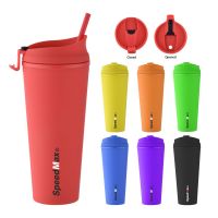 700ml Rubberized Double Wall Plastic Tumbler With Straw