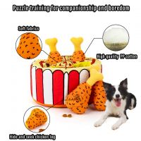 Food Buddies Burrow, Interactive Squeaky Hide And Seek Plush Dog Toy Enrichment Snuffle Dog Toy- Chicken Leg Box