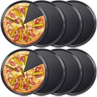 Meanplan 8 Pcs Non Stick Bakeware Pizza Pan Round Pizza Pan For Oven Carbon Steel Oven Pizza Tray Pie Pans Baking Pan For Home Restaurant Kitchen Baking Supplies, Black, 12 Inch (12 Inch)