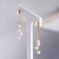 18k Gold Natural Freshwater Pearl Earrings Women's Gold Ear Line Strong Light Tassel Earrings A Dual-purpose Pearl Ear Line