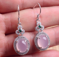 925 Sterling Silver Ear Hook Yang Green Drop Jade Earrings Natural Pink Agate Earrings Sapphire Ear Clip Korean Temperament