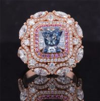 8   8mm Asscher Cut Blue Diamond Color Moissanite 10K Rose Gold Engagement Ring