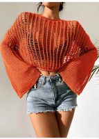 Open Knit Bell Sleeve Sheer Sweater Summer Crochet Top Sweater Knitting Design Sweater Export Sueter Personalizado