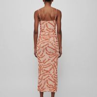 European And American Niche Nanu Casual Commuter Square Neck Stretch Slim Print Slip Dress Midi Summer 2024