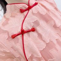   Summer 2024 Brand Counter Fashion Temperament Chiffon Cut Flower Luxury Short-sleeved Cheongsam Dress 021