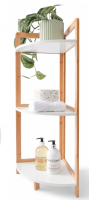 Bamboo corner rack with white shelf