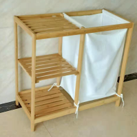 Bamboo 3 tier shelf with laundry bag