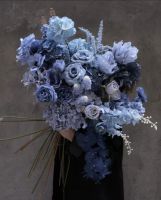 The latest blue gray blue haze blue deep blue simulation flower material with wedding home wedding hall fake flower silk cloth flowers