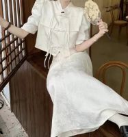 New Chinese retro suit disc button short sleeve shirt female summer high waist A-line skirt skirt Chinese style two-piece set