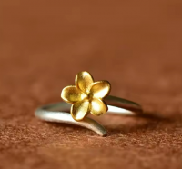 Simple flower plain silver gold ring for Women Fashion jewelry adjustable rings