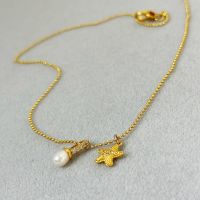 Europe and the United States light luxury high-grade fresh water pearl starfish necklace micro-inset zircon temperament fashion everything personality collarbone chain