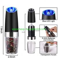 Heqi Household Gravity Electric Pepper and Salt Grinder Set, Adjustable Coarseness, Battery Powered with LED Light, One Hand Automatic Operation, Stainless Steel Black,
