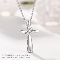 JEWELRY 925 Sterling Silver Cross Necklace for Women 3-Stone Cubic Zirconia Silver Cross Pendant Necklaces