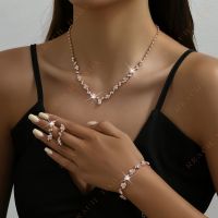 DaDa Hot Selling Jewelry Set Necklace Stud Earring Bracelet Three-Piece Rose Gold Super Flash Rhinestone Jewelry