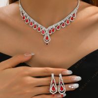 DaDa Fashion bridal set, full of diamonds Teardrop-shaped diamond necklaces, earrings, simple set, bridal dress accessories