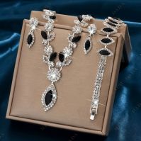 DaDa Popular exquisite claw chain, rhinestone crystal earrings necklace set, light luxury retro leaves flowersÃ¯Â¼ï¿½ temperament, clavicle chain