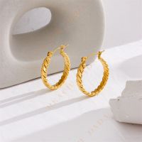 DaDa Popular European and American ins titanium steel non-fading gold coarse round twist earrings personality temperament versatile earring earrings