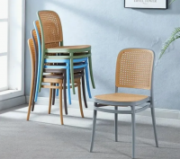 Modern Plastic Rattan Dining Chair for Kitchen Home Stackable Desk and Dinning Room Chairs