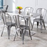 Stackable commercial simple iron high back dining chair metal Klein blue hot pot barbecue restaurant dining table chair