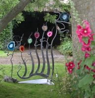 Sculptural Garden Gate in forged steel and polished agate