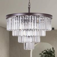 Vintage Retro Crystal Chandelier Pendant Lights , Metal Light Fixtures with Clear Crystal Strip