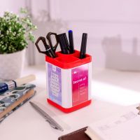 3 Compartments Plastic Pencil Holder|Plastic Pen Stand|Return Gift|Office Stationery 3 Slot Pen Holder  (Red)