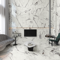 Marble Look White Newport 120x180cm Porcelain Ceramic Tiles For Floor and Wall Glossy Full Body Large Format