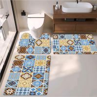 Bohemian bath toiet Mat PU Leather Wear Resistance Bathroom Floor Mat No Stains Quick Drying Rubber Non-Slip Shower Mat 