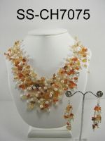 Fesh Water Pearl with Gemstone Necklace & Earring Set