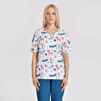 Fashion Women's V Neck Animal Printed Medical Scrubs Top Ss001t