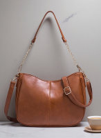 Classic Style Brown PU Shoulder & Crossbody Bag