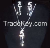 #5 Rhinestone jewelry set in sterling silver plate with clear stones