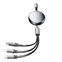 Round Type-C Port Aluminum Shell 100W Fast Charging Telescopic Three-in-one Multifunctional Fast Charging In-vehicle 6A Telescopic Storage Data Cable