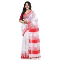 DESH BIDESH Women`s Bengal Handloom Pure Cotton Saree Kolka Shree Printed Design Without Blouse Piece