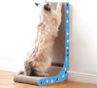 L Shape Cat Scratcher, 26.8 Inch Cat Scratch Pad Wall Mounted, Vertical Cat Scratching Board,Protecting Furniture Cat Scratch Pad, Built-in Catnip Toy Balls,Toy for Indoor Cats, Large Size