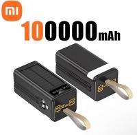 Xiaomi 100000mAh Thicken Solar Power Bank Big capacity Built-in Cables External Battery LED Light Power Bank for iPhone Huawei