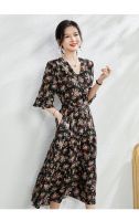 Women's Silk Floral Dress - French Style Summer Maxi Dress