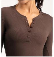 Lenzing Modal Henley Shirt - Women's Sports Yoga T-Shirt for Running & Fitness Long Sleeve Top