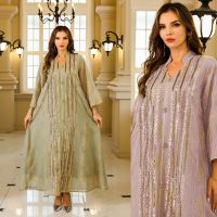 Middle Eastern Muslim Robe Women's Dress - Dubai Turkey Abaya Embellished with Sequins SMT050