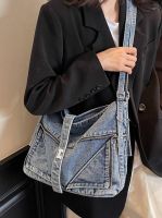 Edgy Western Denim Tote  Distressed Single-Shoulder Bag for Streetwear Lovers